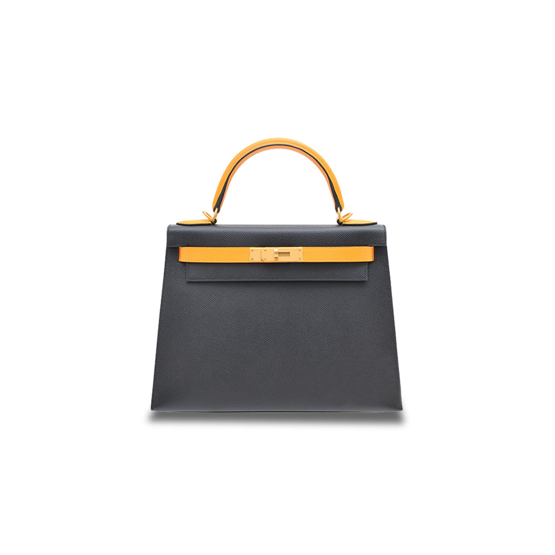 HERMÈS KELLY 28 EPSOM PEWTER GRAY AND SUN YELLOW (28*22*10cm)